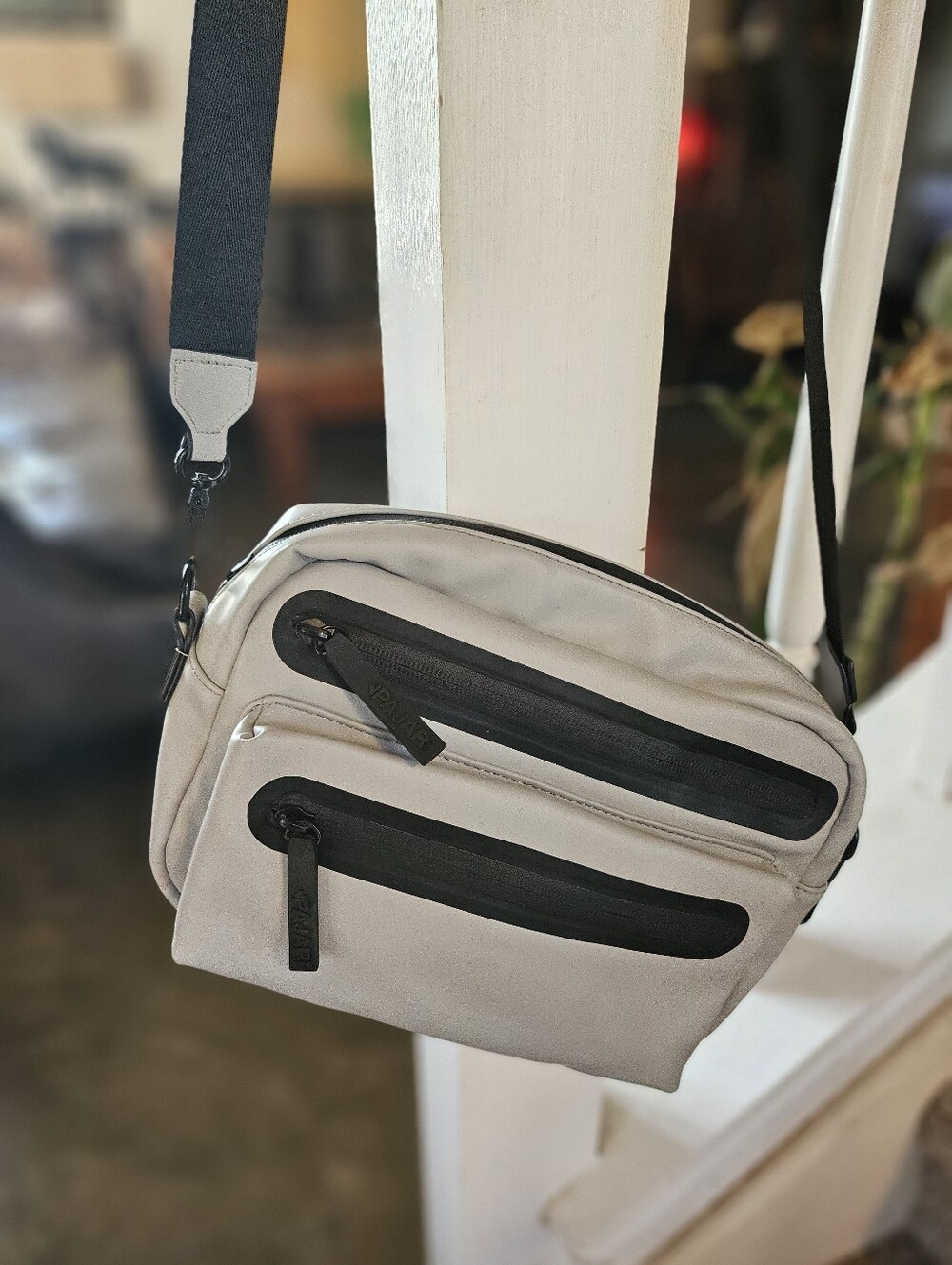Pajar Canada Grey Polyester Vinyl Crossbody Travel Bag Black Strap